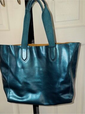 Coach Metallic Teal Leather Tote